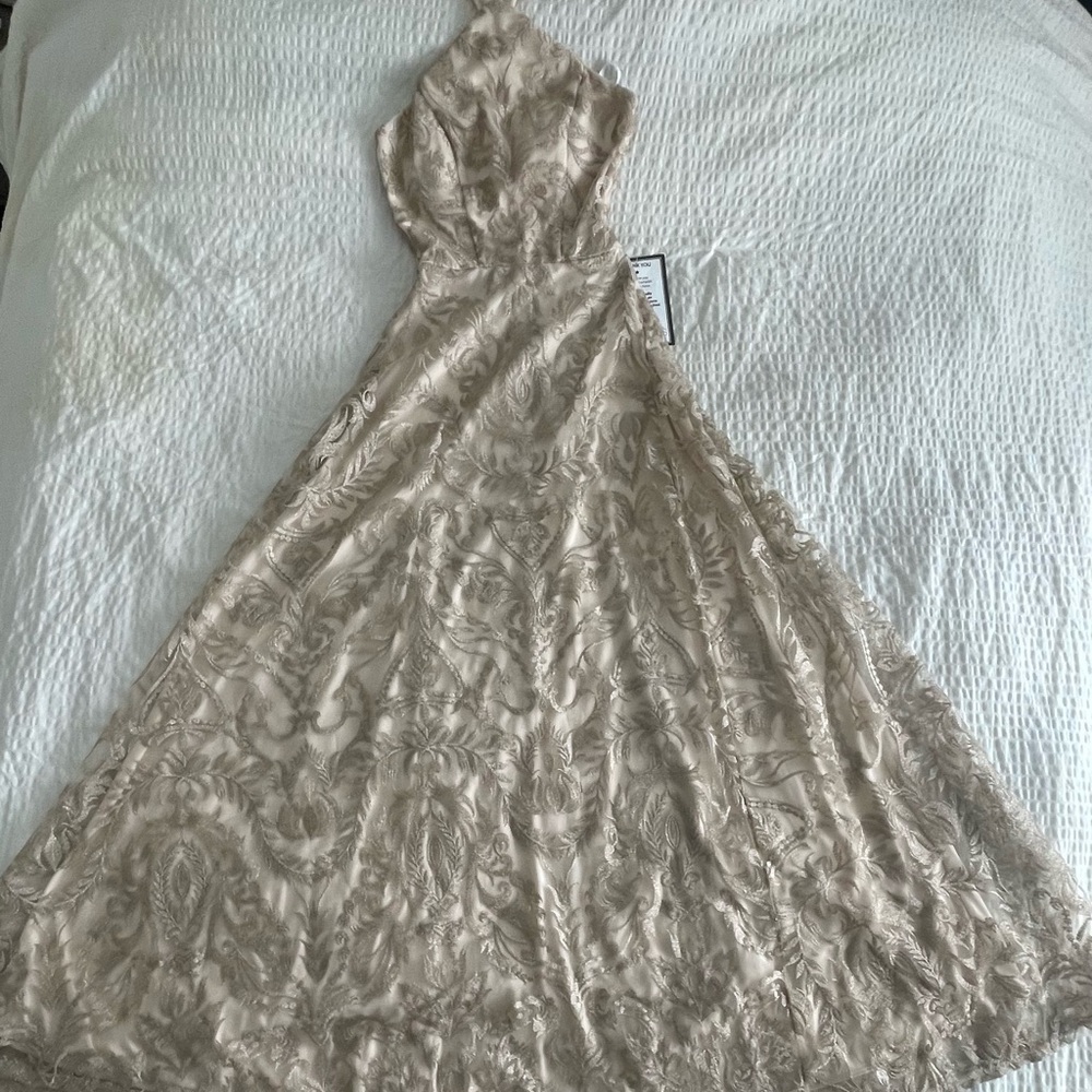 Speechless Champagne Lace Halter Maxi Dress